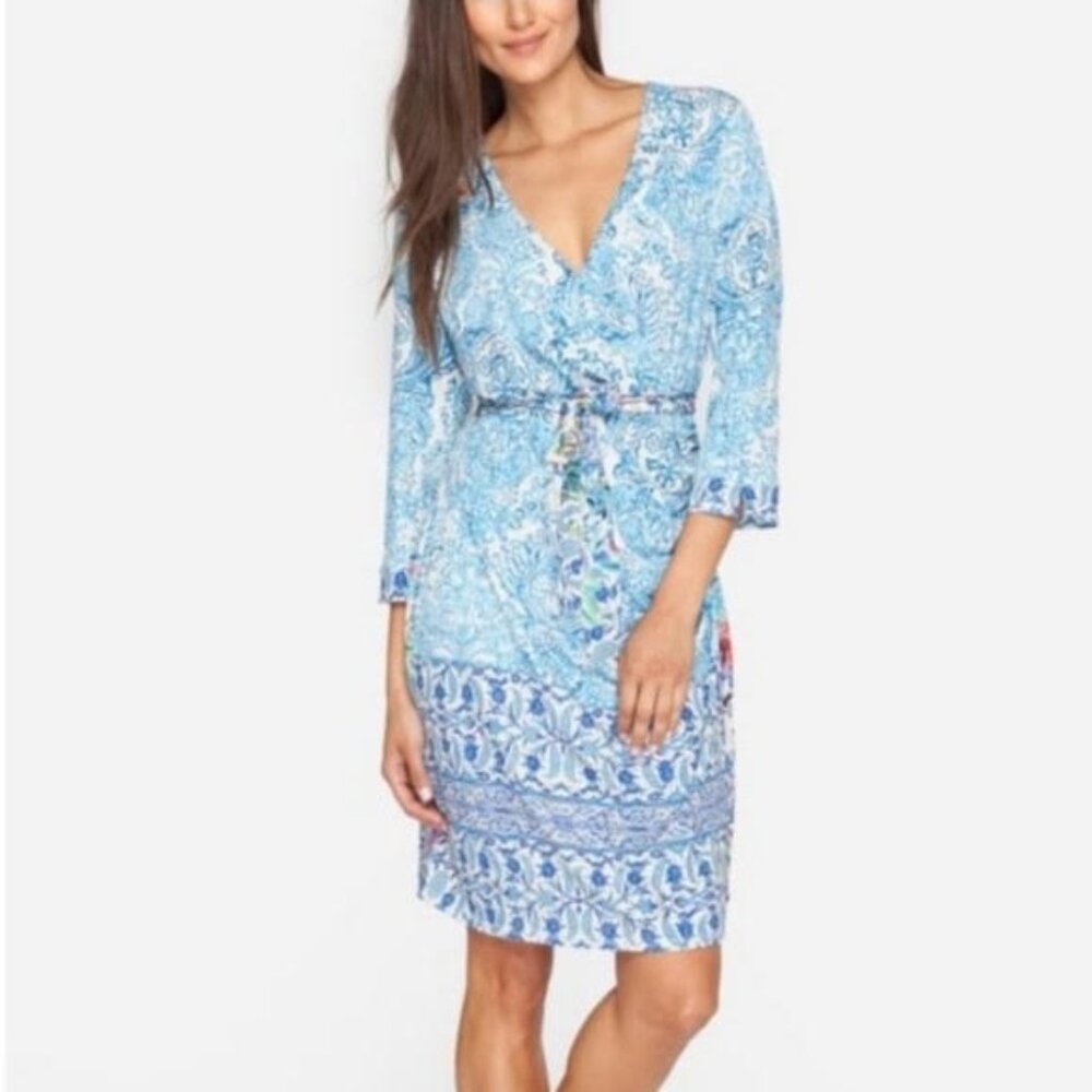 NWT Johnny Was blue and white, wrap dress size x-large